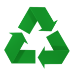 Green recycling symbol with three arrows in a triangle